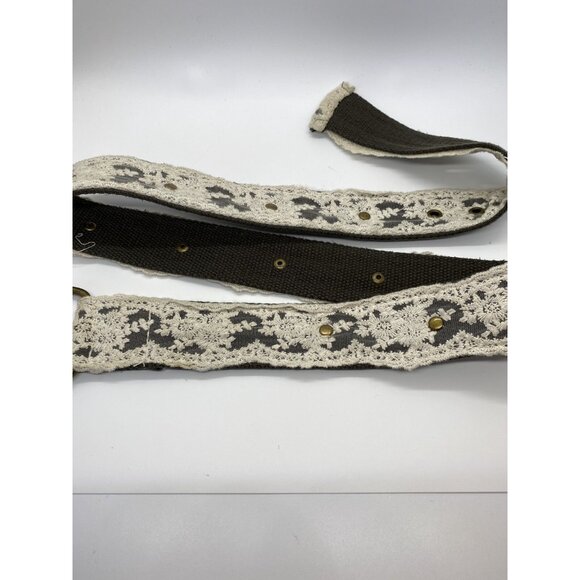 Green Beige Lace Women's Canvas Belt with Rivets Size 11 41.5" End2End x 1.75" - Picture 11 of 12
